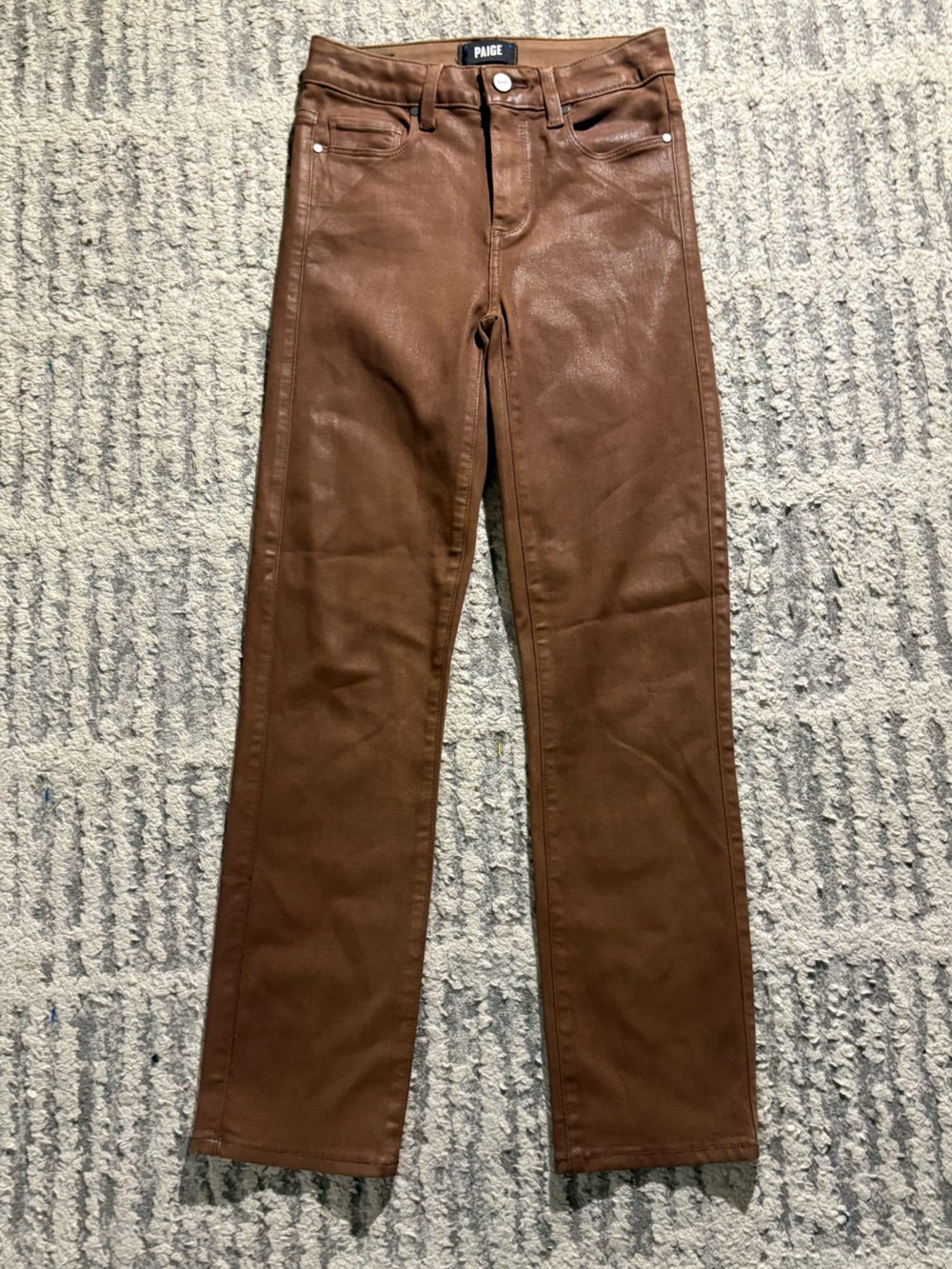 Paige Cindy light brown waxed shiny skinny straight pants jeans size 25 - Picture 2 of 6